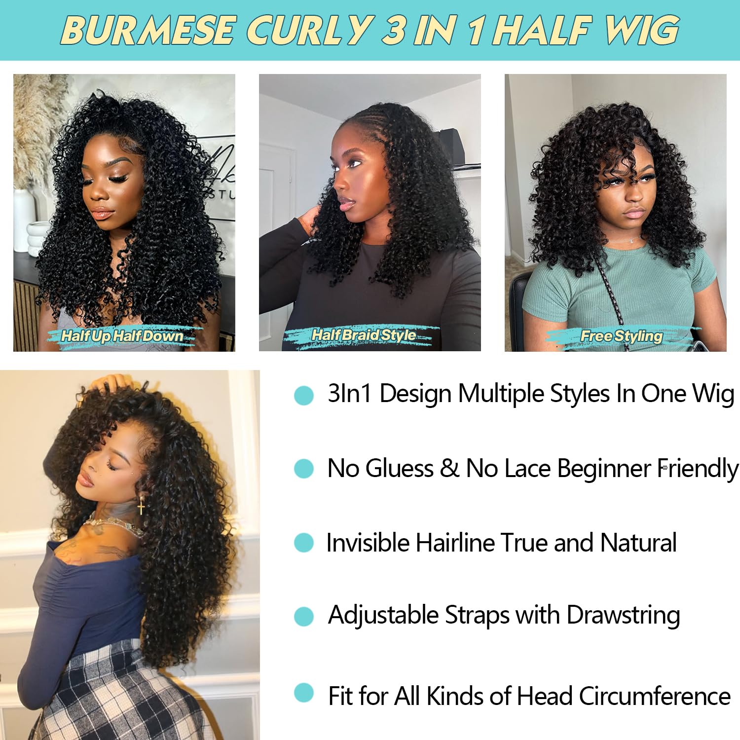 UMEGIRL half wig offers 250% density for fuller daily volume and bounce.