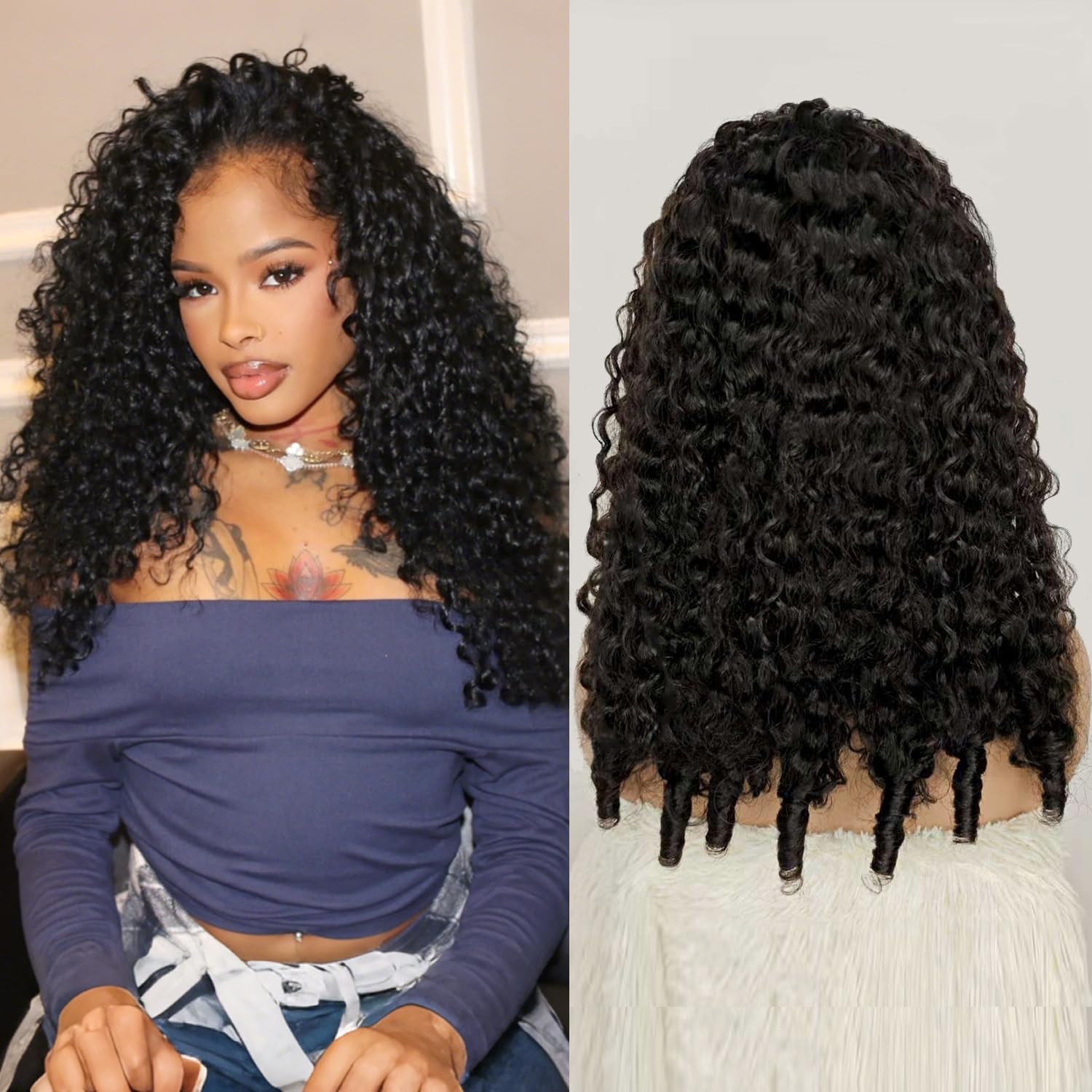 UMEGIRL half wig with Burmese curls and spiral ends for a natural, 20-inch look.