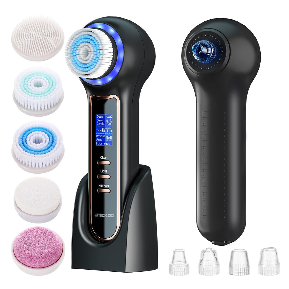 Umickoo Face Scrubber LCD display guides modes for precise skincare sessions.