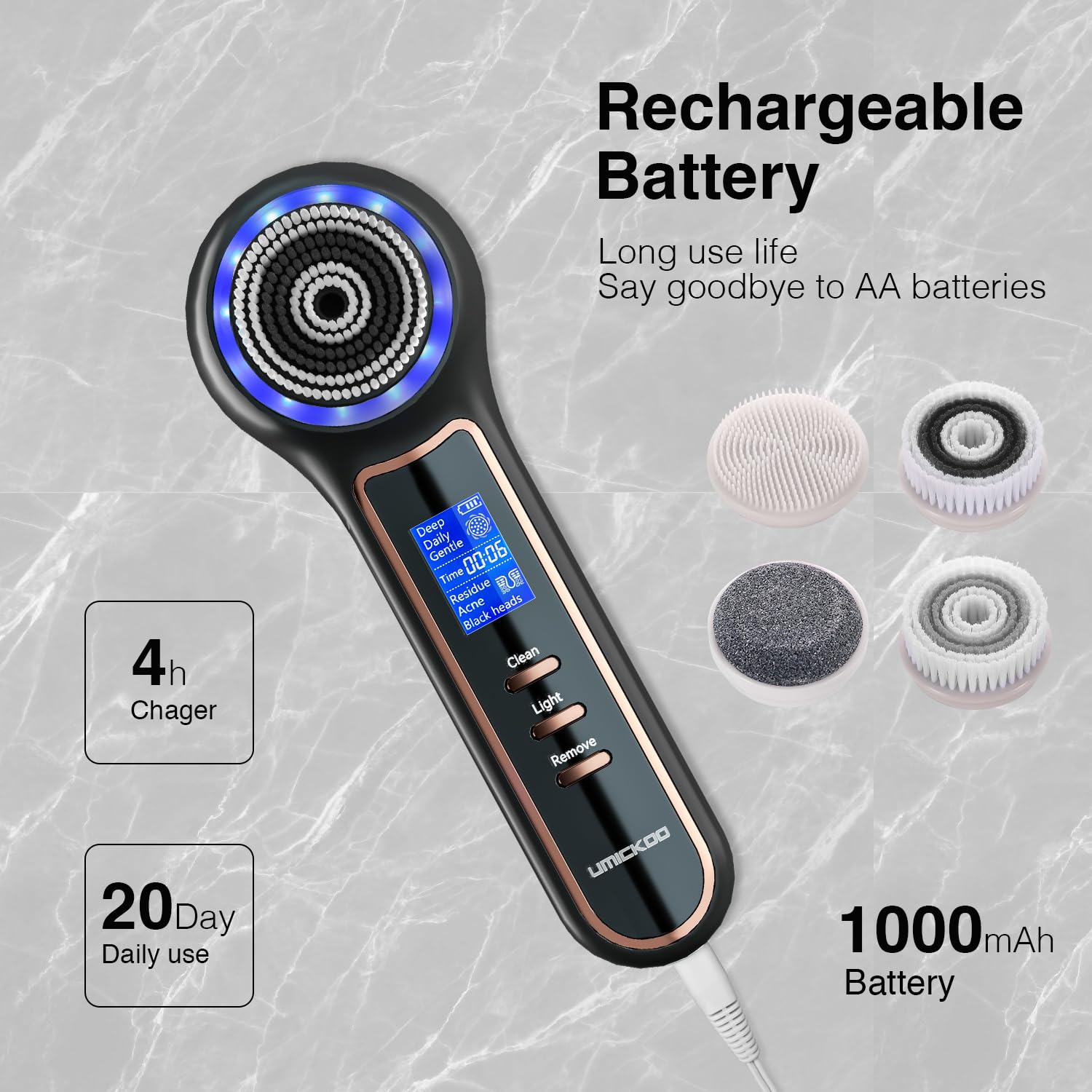 Umickoo USB charging provides long battery life between uses.
