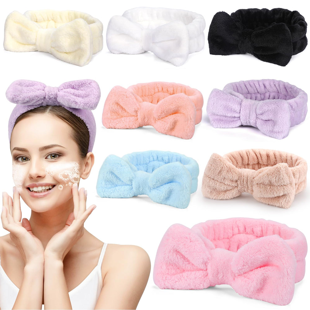UMIKU 8-pack bow headbands keep hair away during skincare sessions.