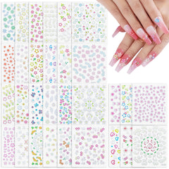 Umillars flower nail stickers 30-sheets collection with colorful designs for quick salon-style nails.