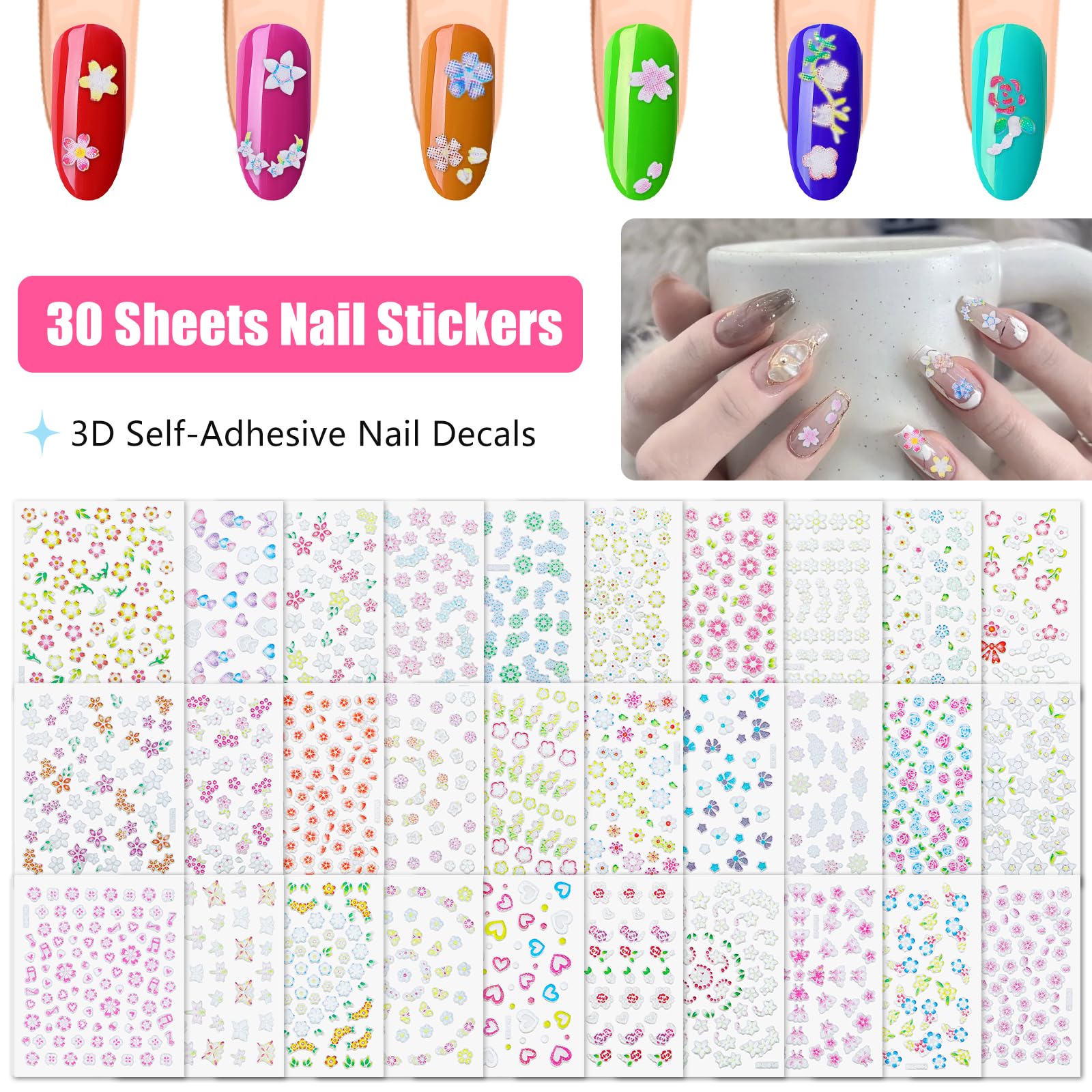 Umillars self-adhesive nail stickers enable effortless application on natural or acrylic nails.