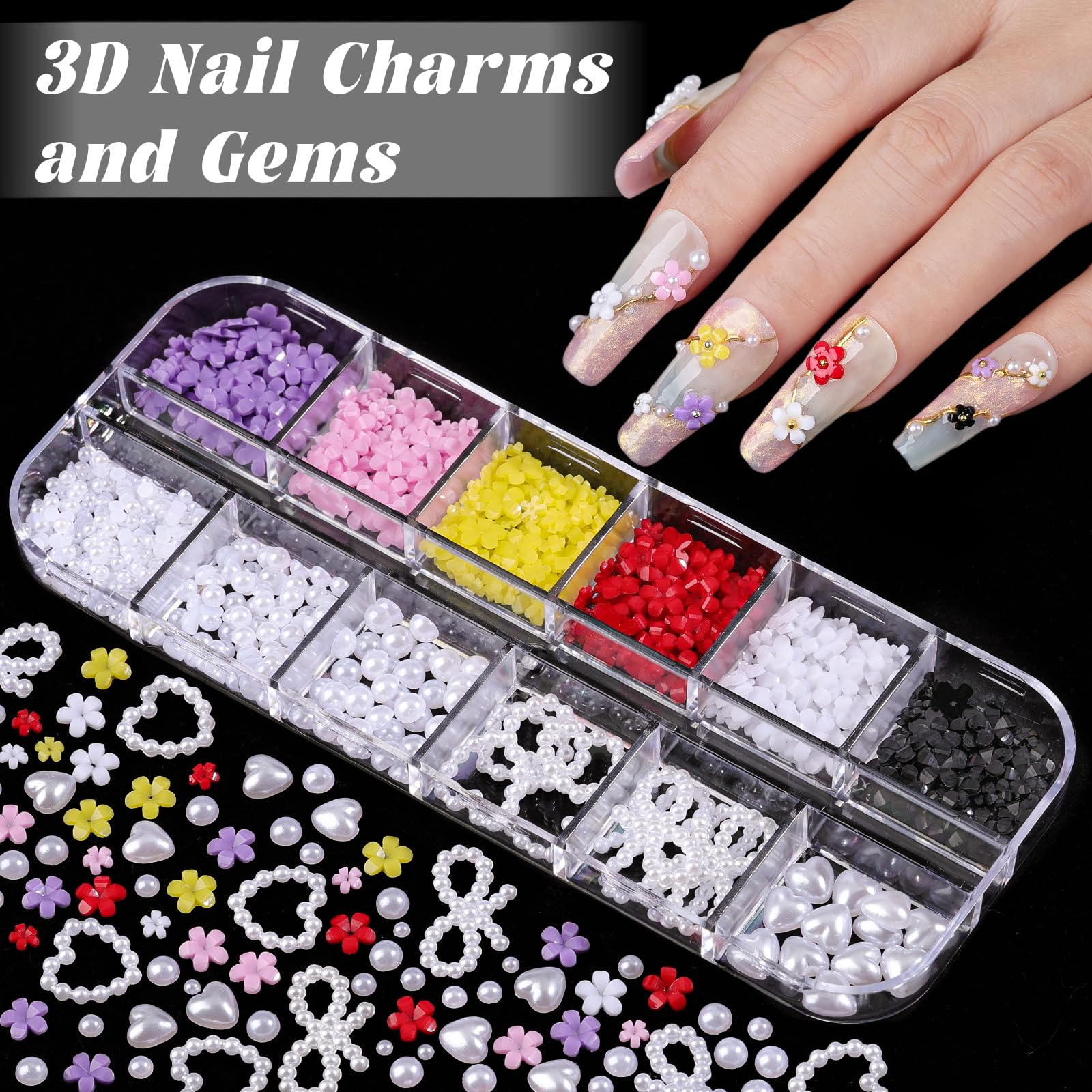 Umillars mixed beads and pearls for textured, eye catching nails