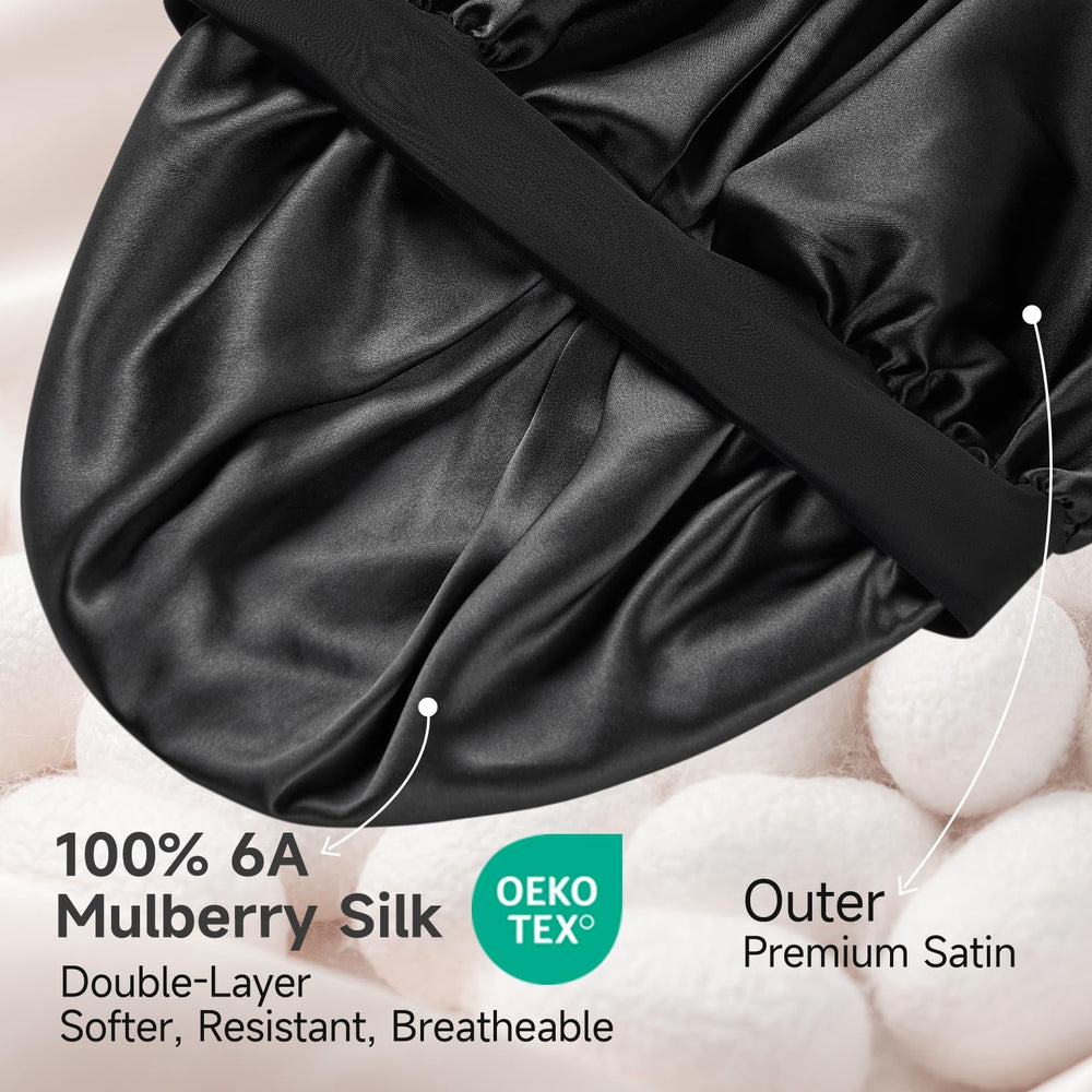Umisleep silk bonnet interior lining reduces friction for hair protection.