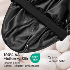 Umisleep silk bonnet interior lining reduces friction for hair protection.