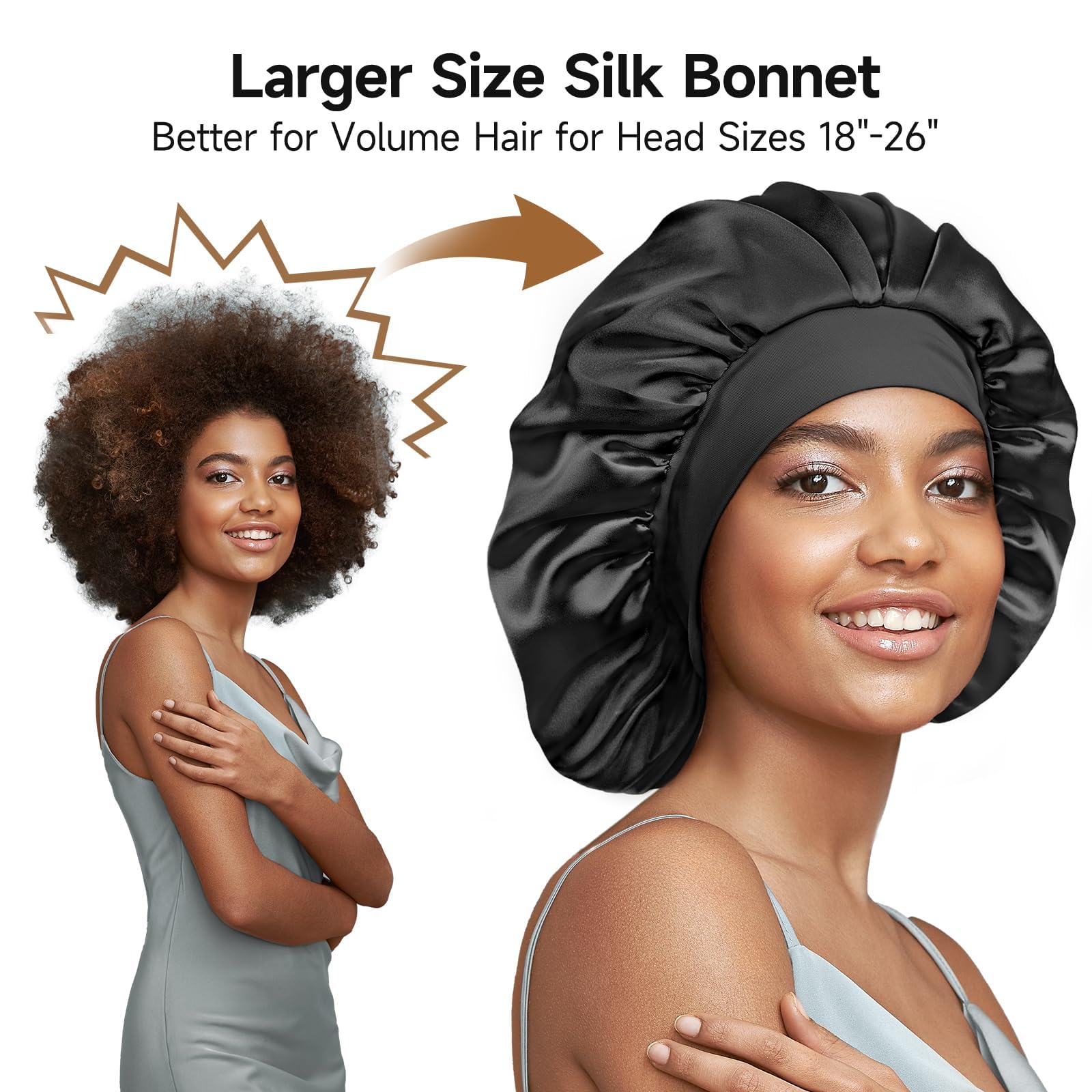 Umisleep large silk bonnet fits long curly hair for tangle-free mornings.