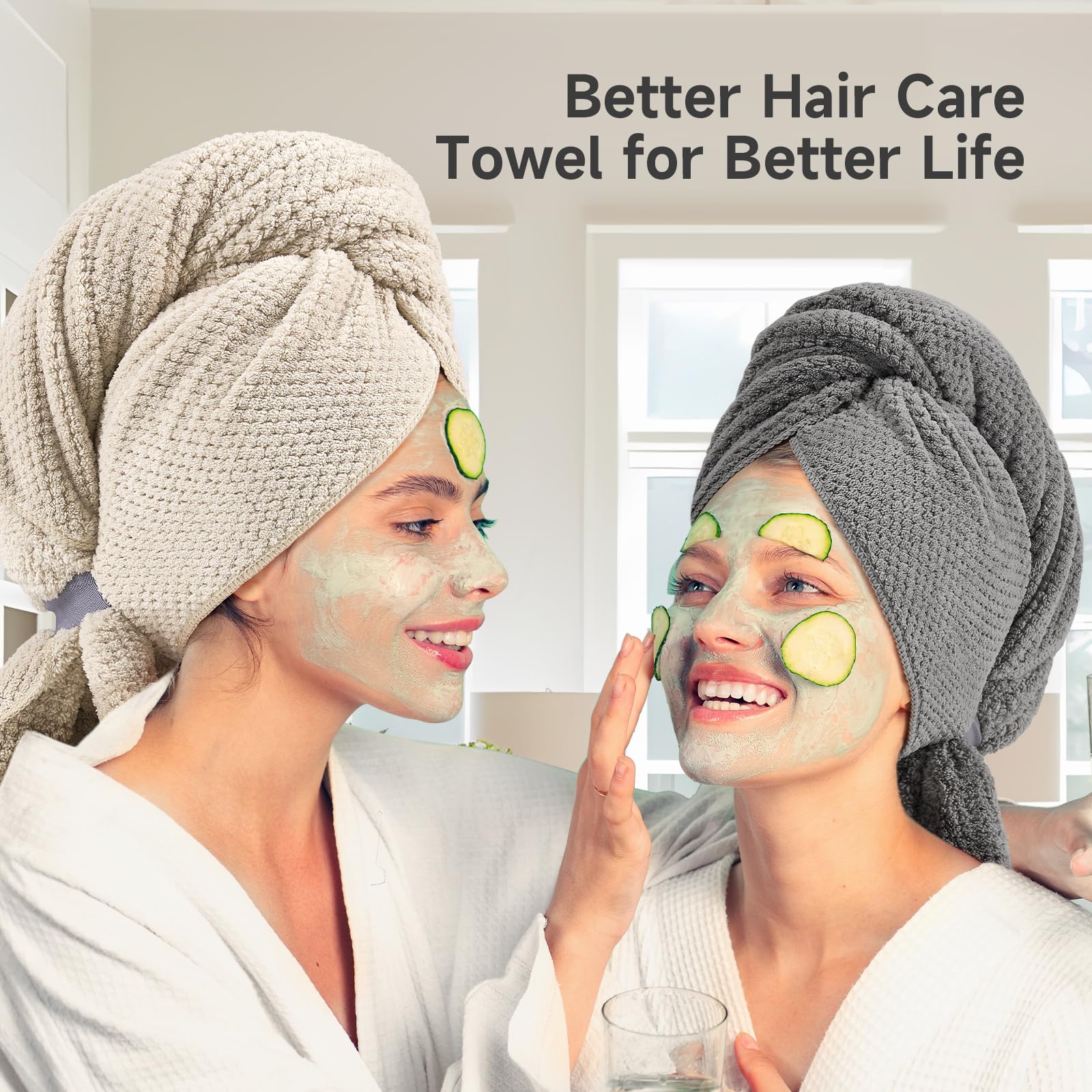 Umisleep extra-large hair towel camel folded included for easy long-hair drying.