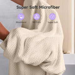 Umisleep hair towel wrap-on-head demonstrates secure fit for hands-free routine.