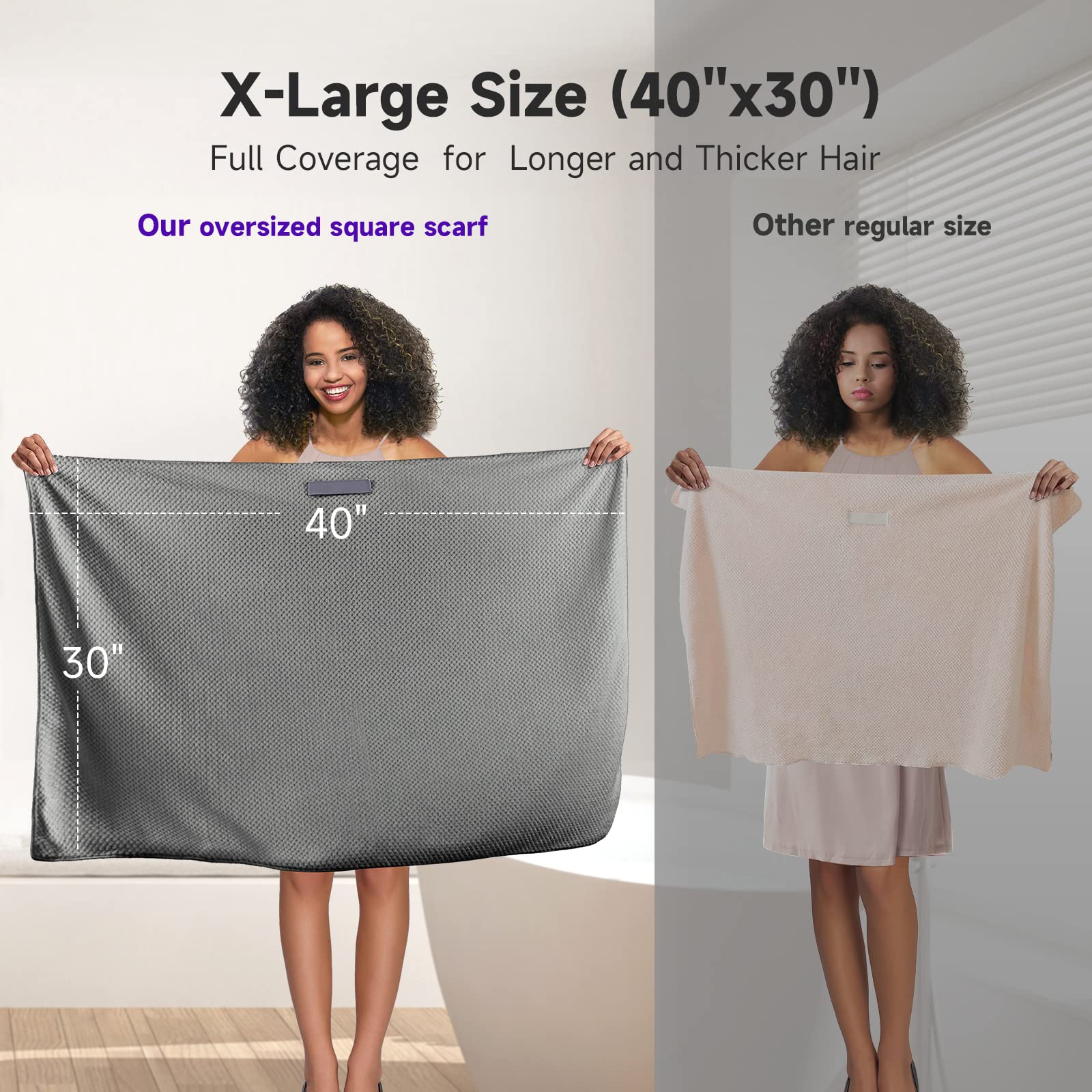 Umisleep extra-large towel long-hair coverage offers full drying for thick styles.