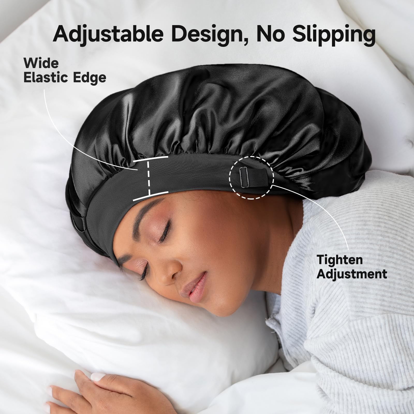 Umisleep bonnet adjustable buckle band for secure overnight wear.