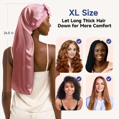 Umisleep Silk Bonnet adjustable tie-band shows secure fit without pressure marks.