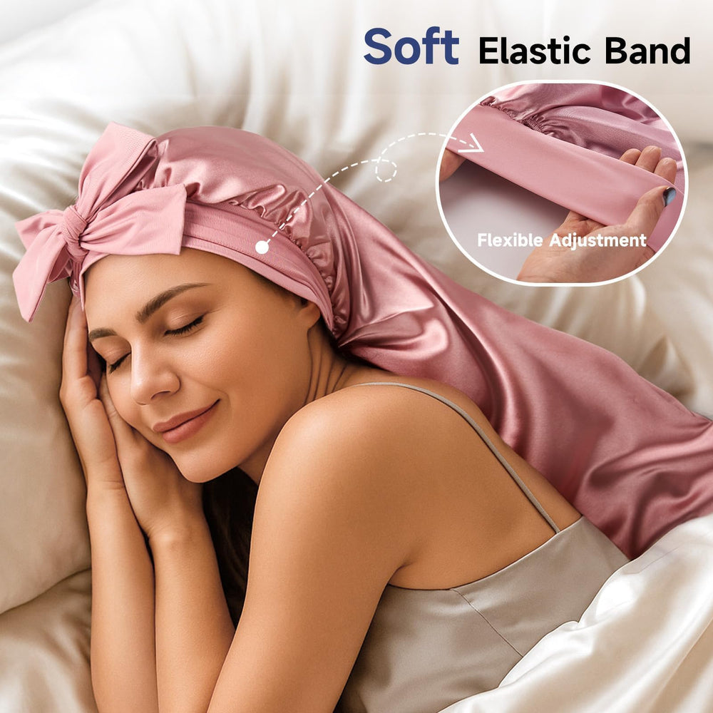 Umisleep Silk Bonnet double-layer satin wrap preserves oils and guards pillow.