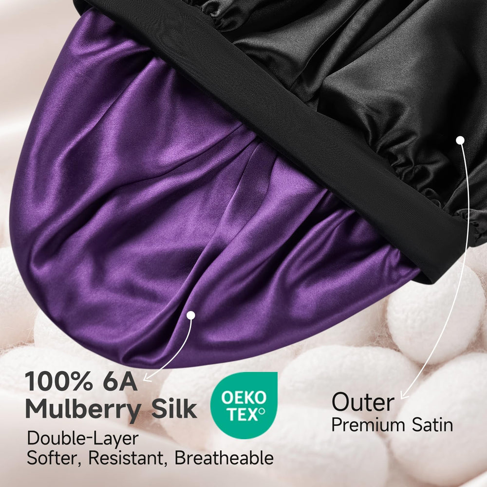 Umisleep silk bonnet elastic band adjustment details show secure night-time fit