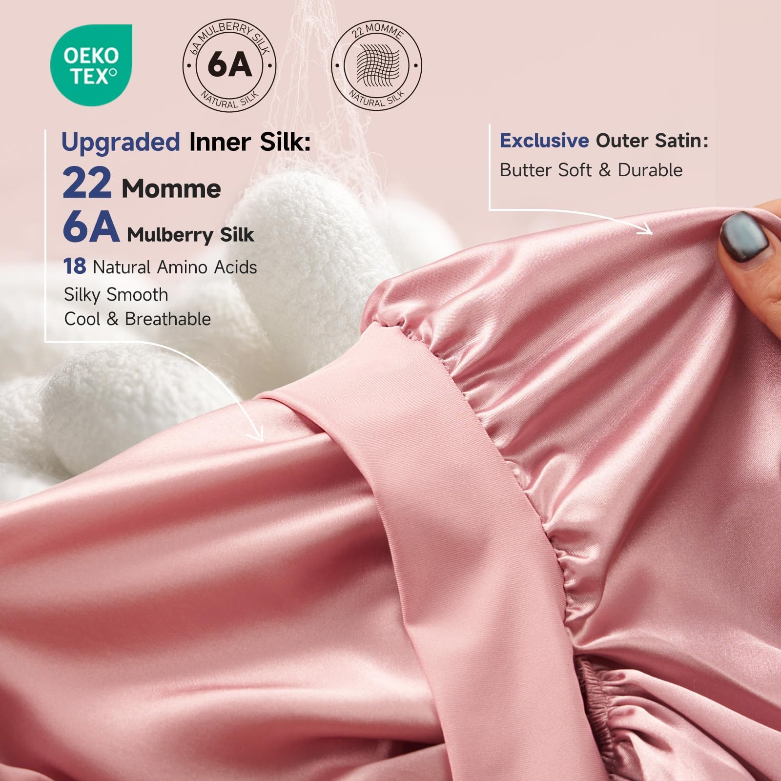 Umisleep Silk Bonnet long-hair fit demonstrates full 26.8-inch length for braids and curls.