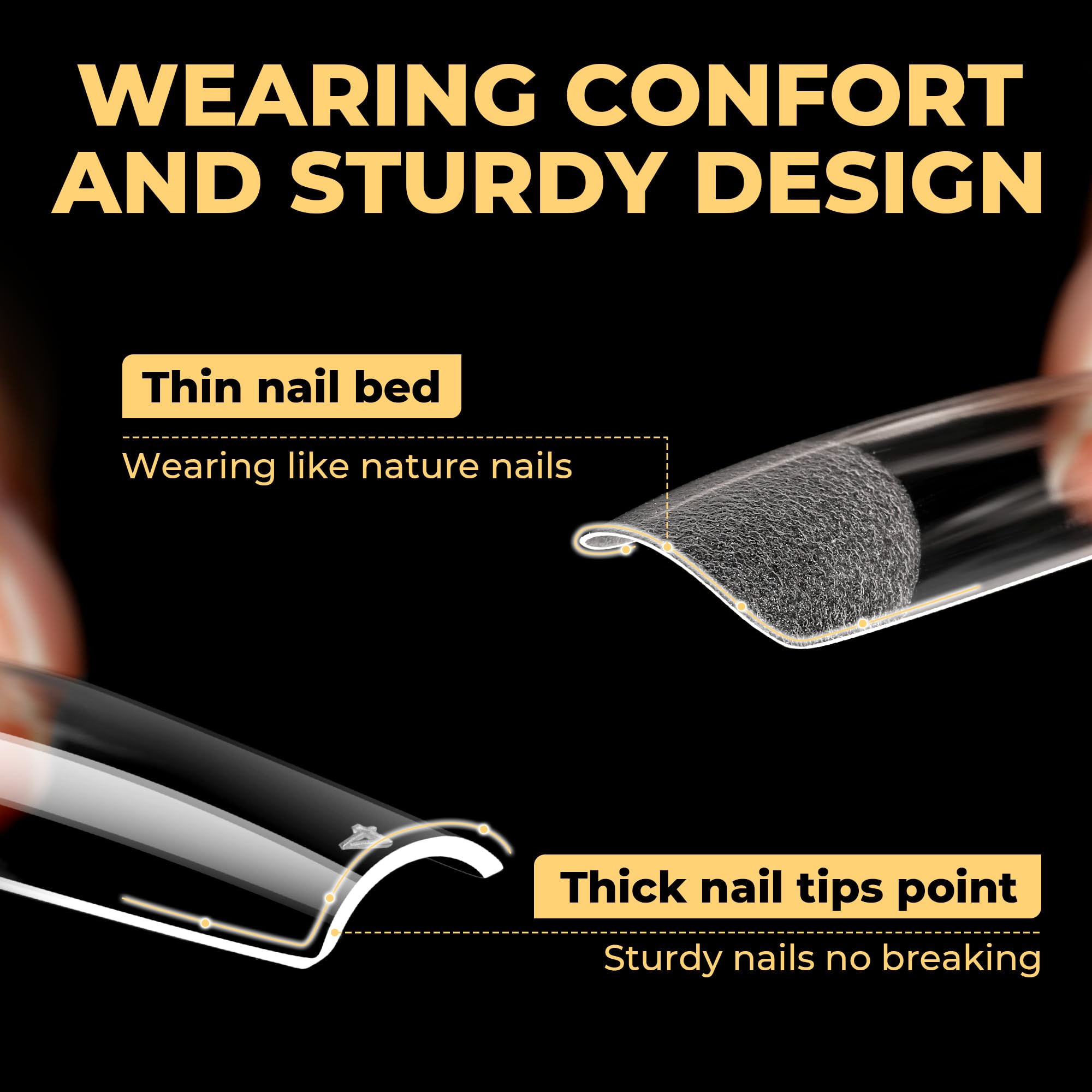UNA GELLA 12 sizes nail tips assortment laid out for versatile fitting