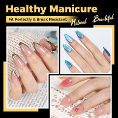 UNA GELLA almond tips 12-sizes display demonstrates versatile fit across nail shapes.