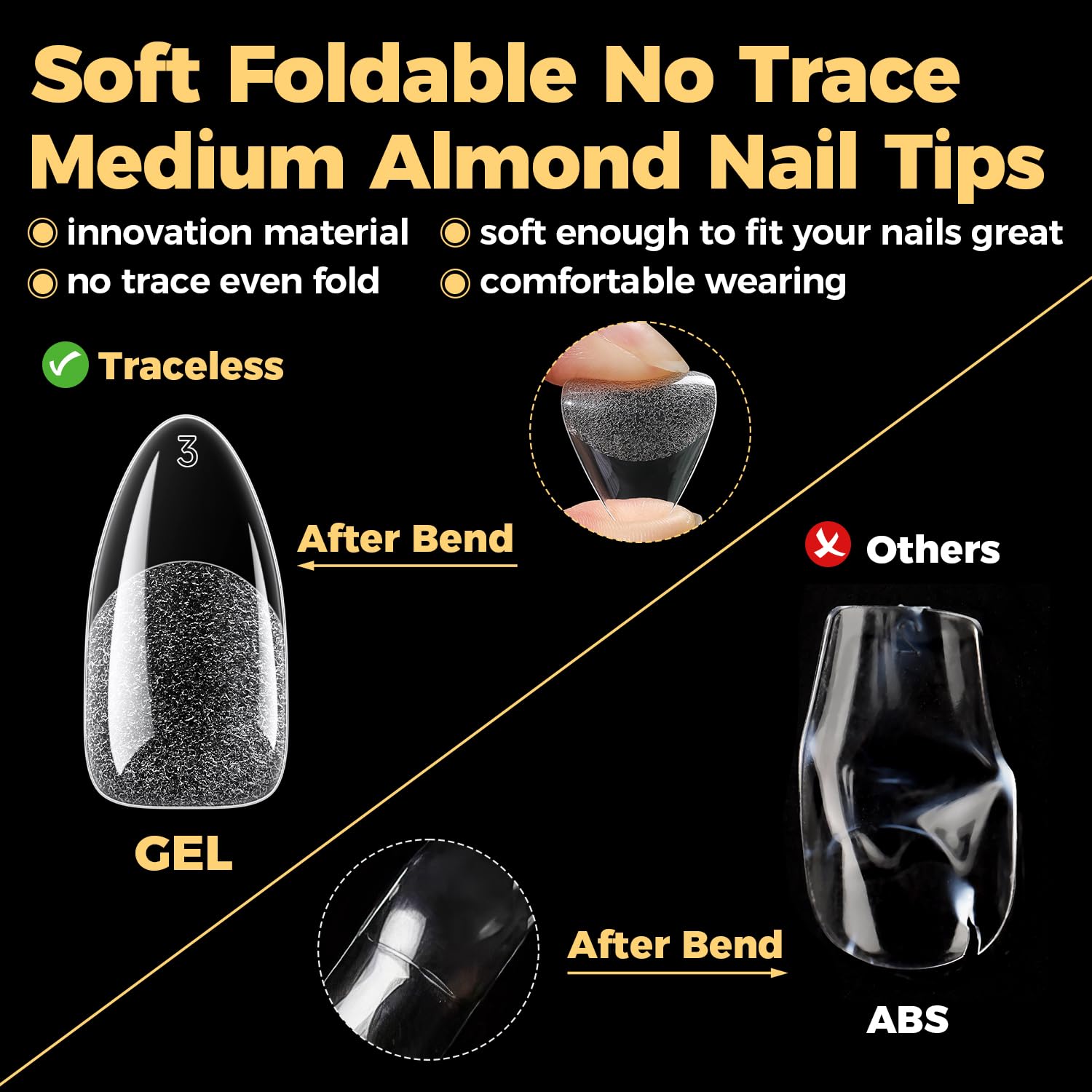 UNA GELLA almond tips application-ready preview emphasizes quick press-on use at home.