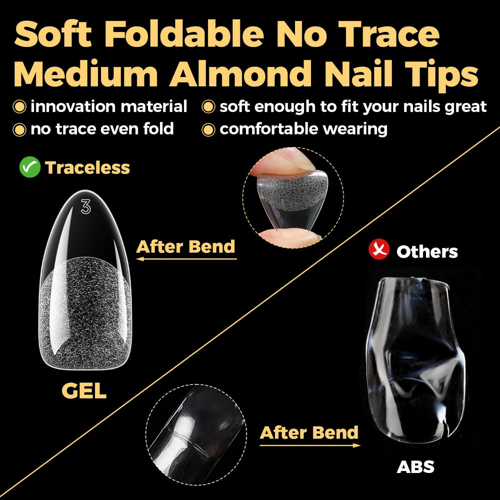 UNA GELLA almond tips application-ready preview emphasizes quick press-on use at home.