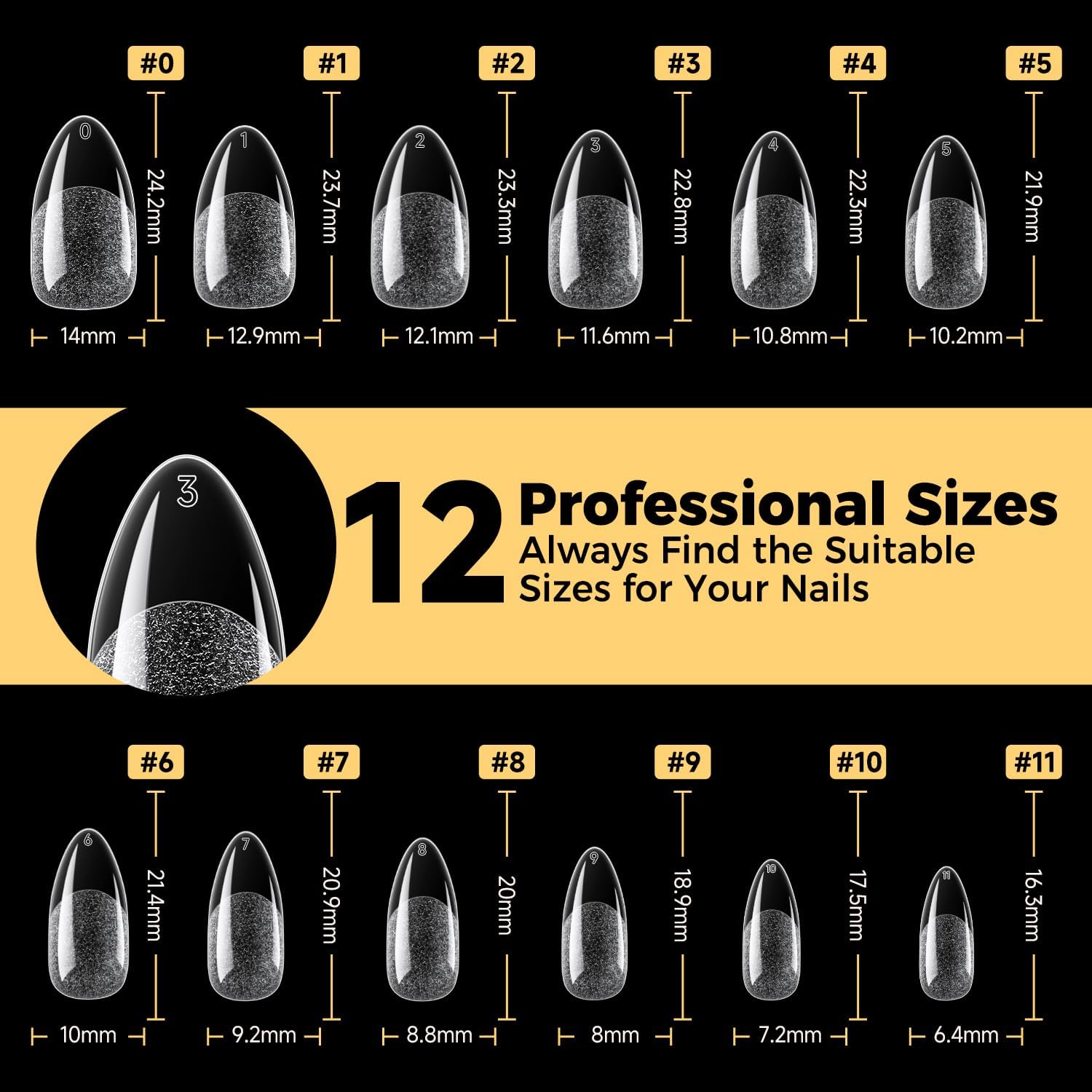 UNA GELLA almond tips durability closeup suggests long-lasting wear with proper application.