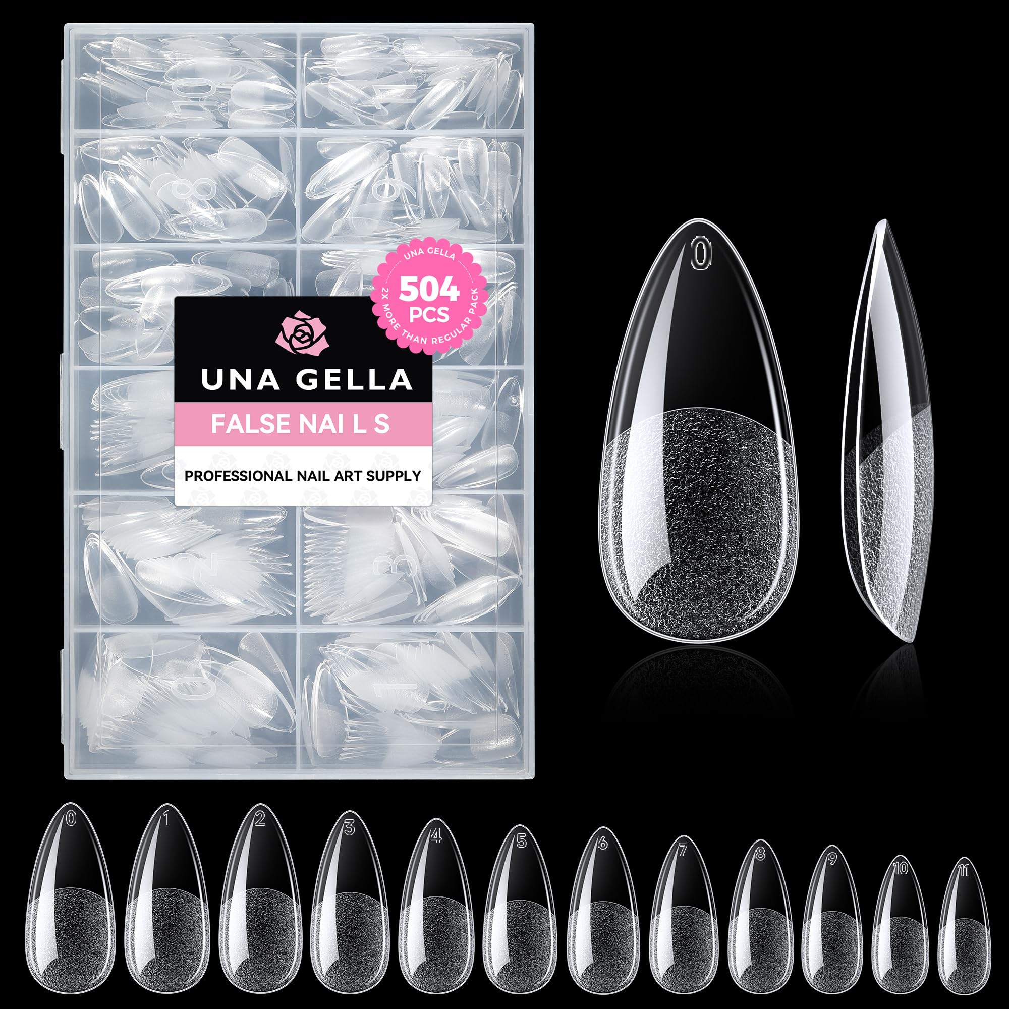 UNA GELLA Almond Tips full-cover clear for easy at-home DIY manicure.