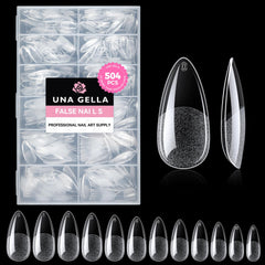 UNA GELLA Almond Tips full-cover clear for easy at-home DIY manicure.