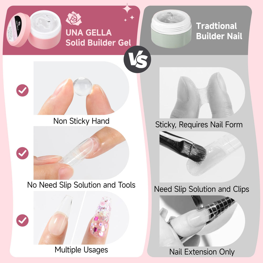 UNA GELLA builder gel with rhinestones and chrome powders for decoration