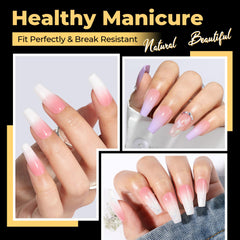 UNA GELLA coffin nails with clear cover for smooth ombre art.