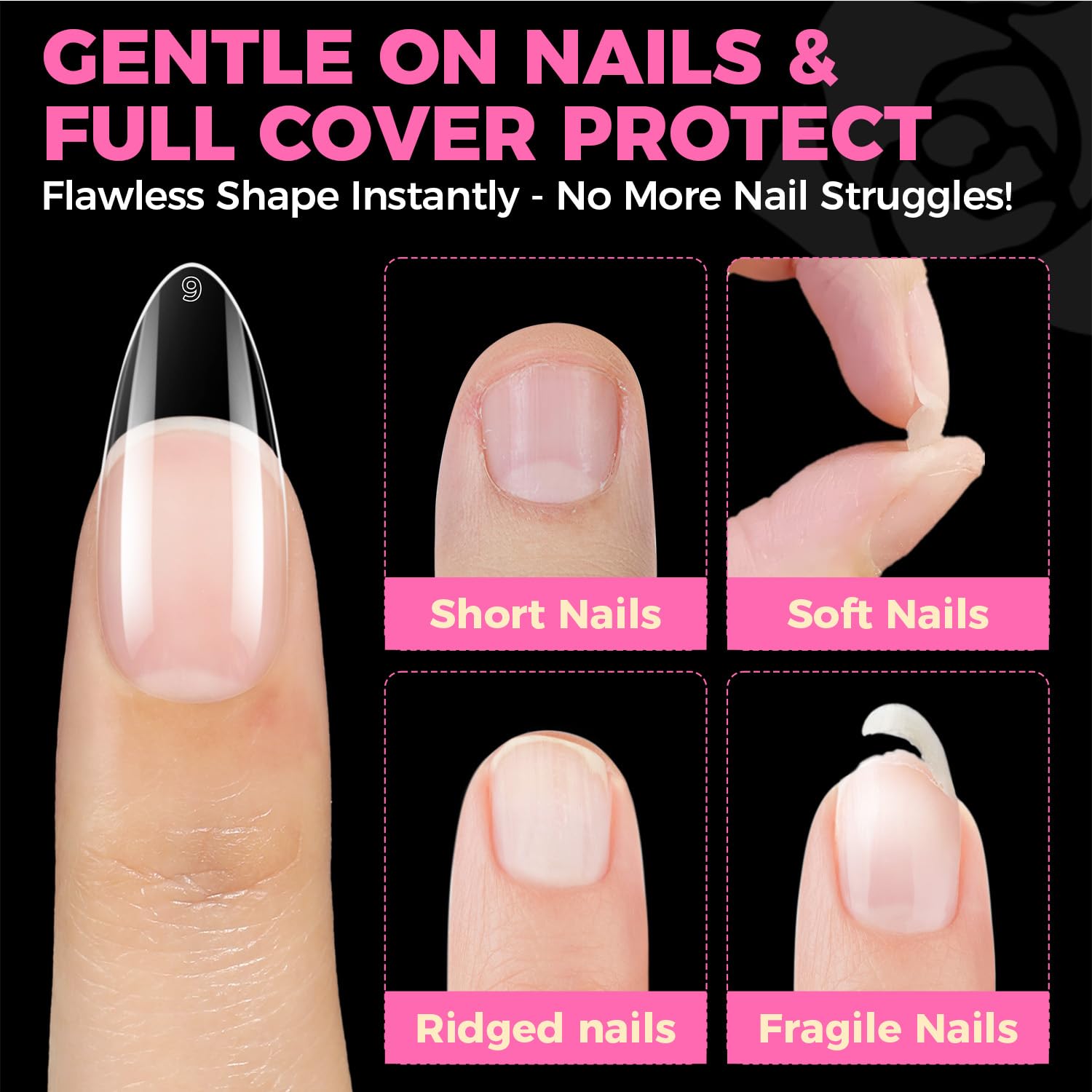 UNA GELLA Clear nail tips suitable for dip powder and polish.