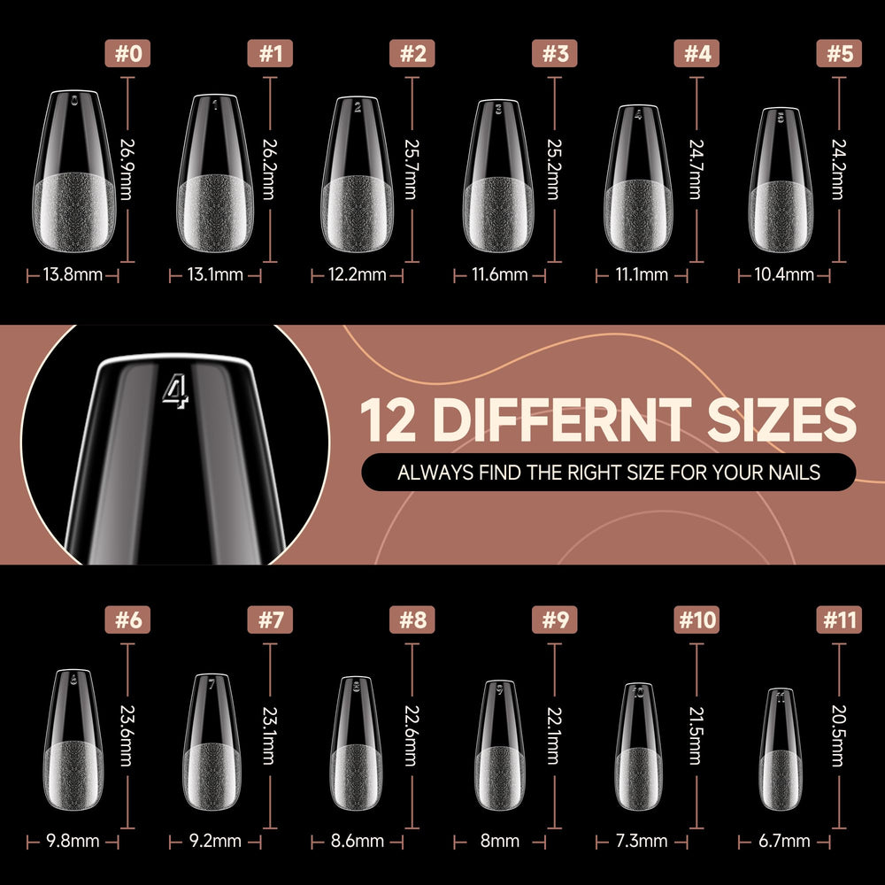 UNA GELLA coffin nail tips compatible with gel, acrylic, and dip powders.