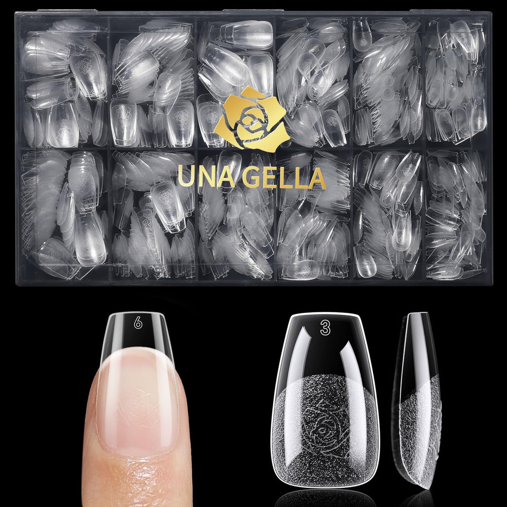 UNA GELLA easy-press-on tips with shallow curve for quick application