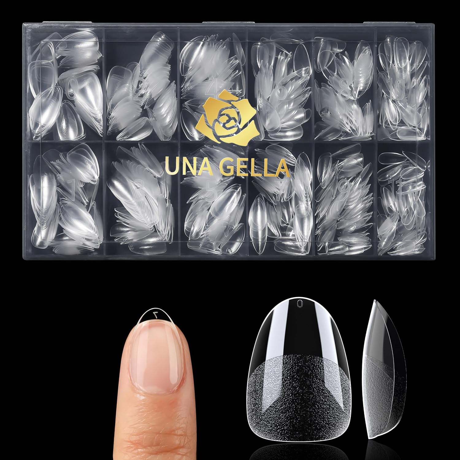 UNA GELLA extra short almond nail tips pack, full-cover extensions for quick at home manicures