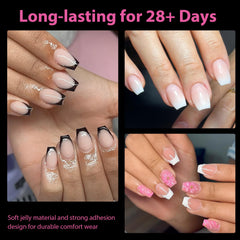 UNA GELLA extra-short coffin tips clear close-up shows smooth edges for easy application