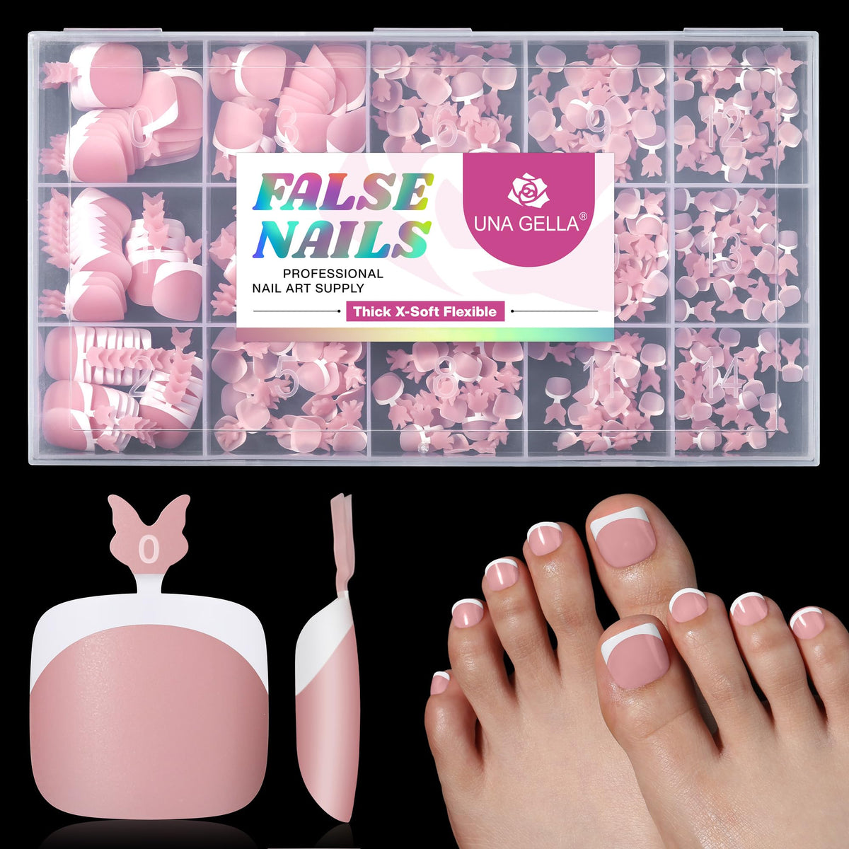 UNA GELLA french-press toe nails short peach pink collection organized for quick toe updates.