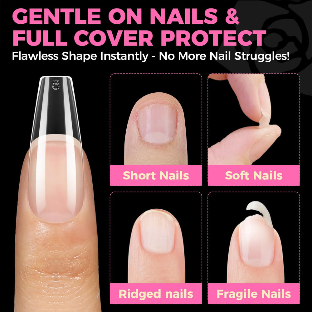 UNA GELLA high-shine clear tips offer lasting wear and glossy finish