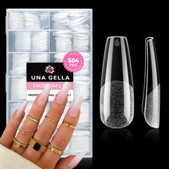 UNA GELLA long coffin nail tips package shows clear tips for salon-like at-home extensions