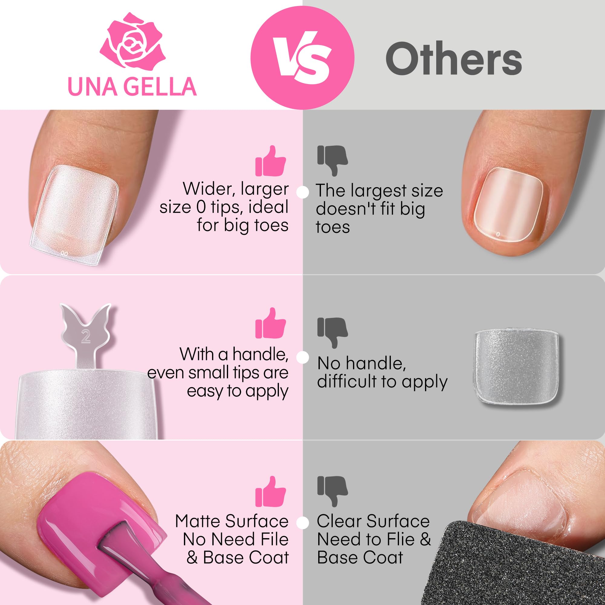 UNA GELLA long-lasting toe tips resist daily wear for weeks.