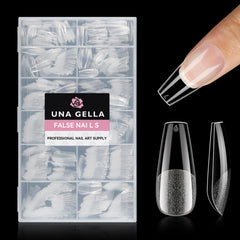 UNA GELLA medium coffin nail tips in box packaging for organized storage and quick selection.