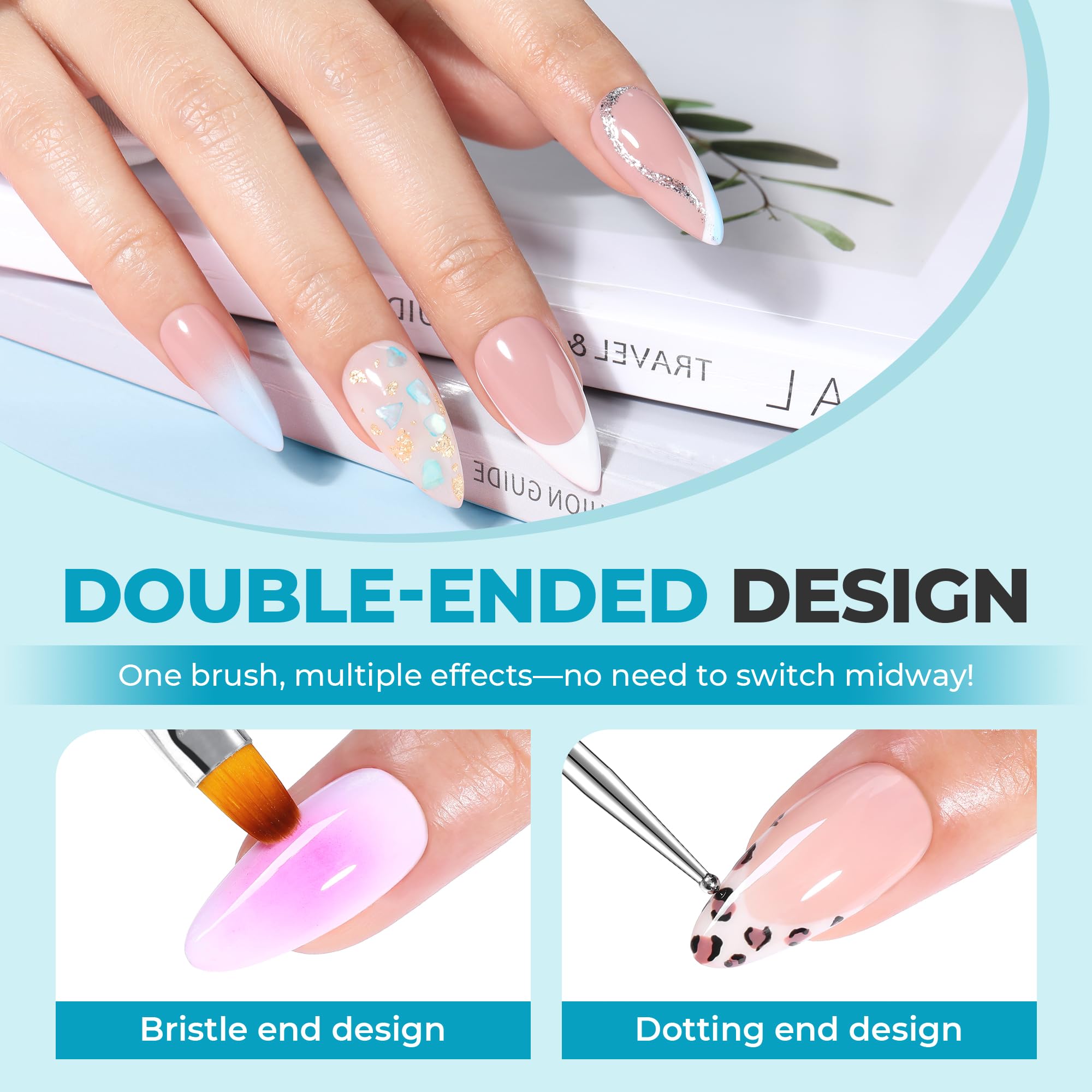 UNA GELLA French brush creates clean edge details for salon quality tips
