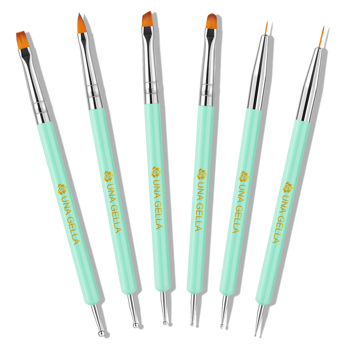 UNA GELLA Nail Art Pens green flat brush for precise color application and smooth gradients