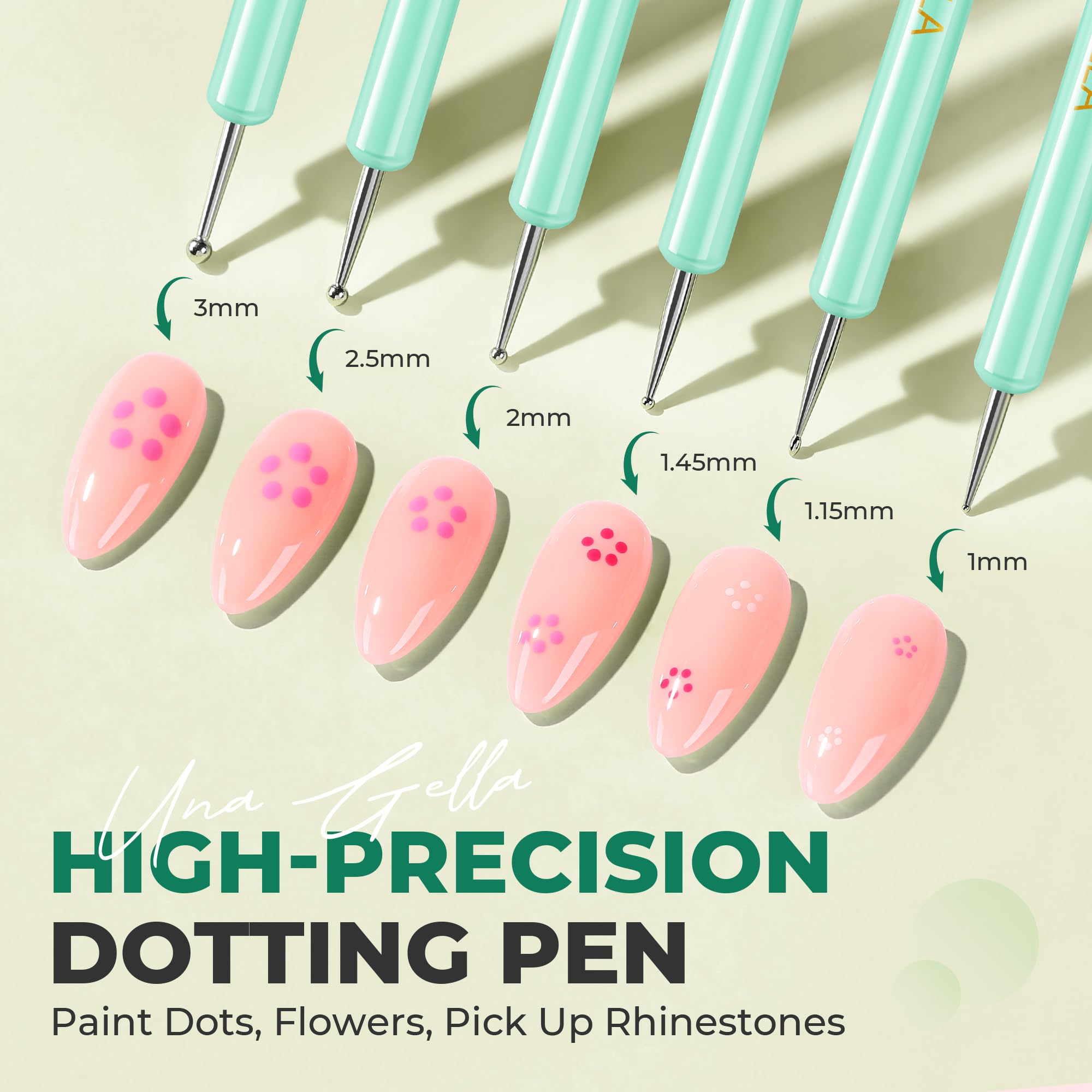 UNA GELLA Nail Art Pens green liner brush enables fine lines and precision
