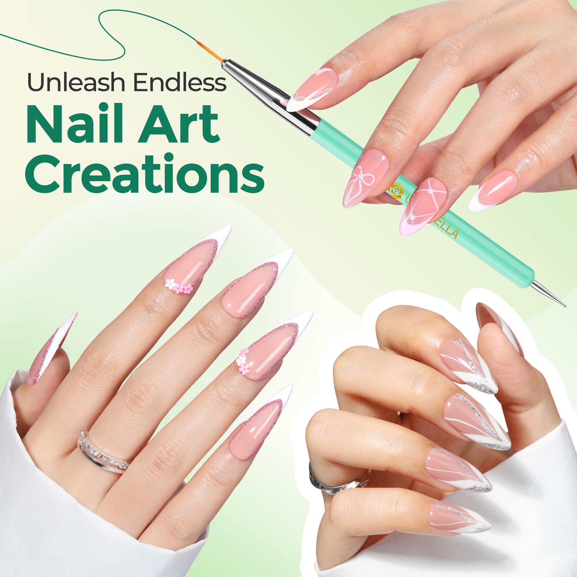 UNA GELLA Nail Art Pens green oval brush enables soft blending and detail