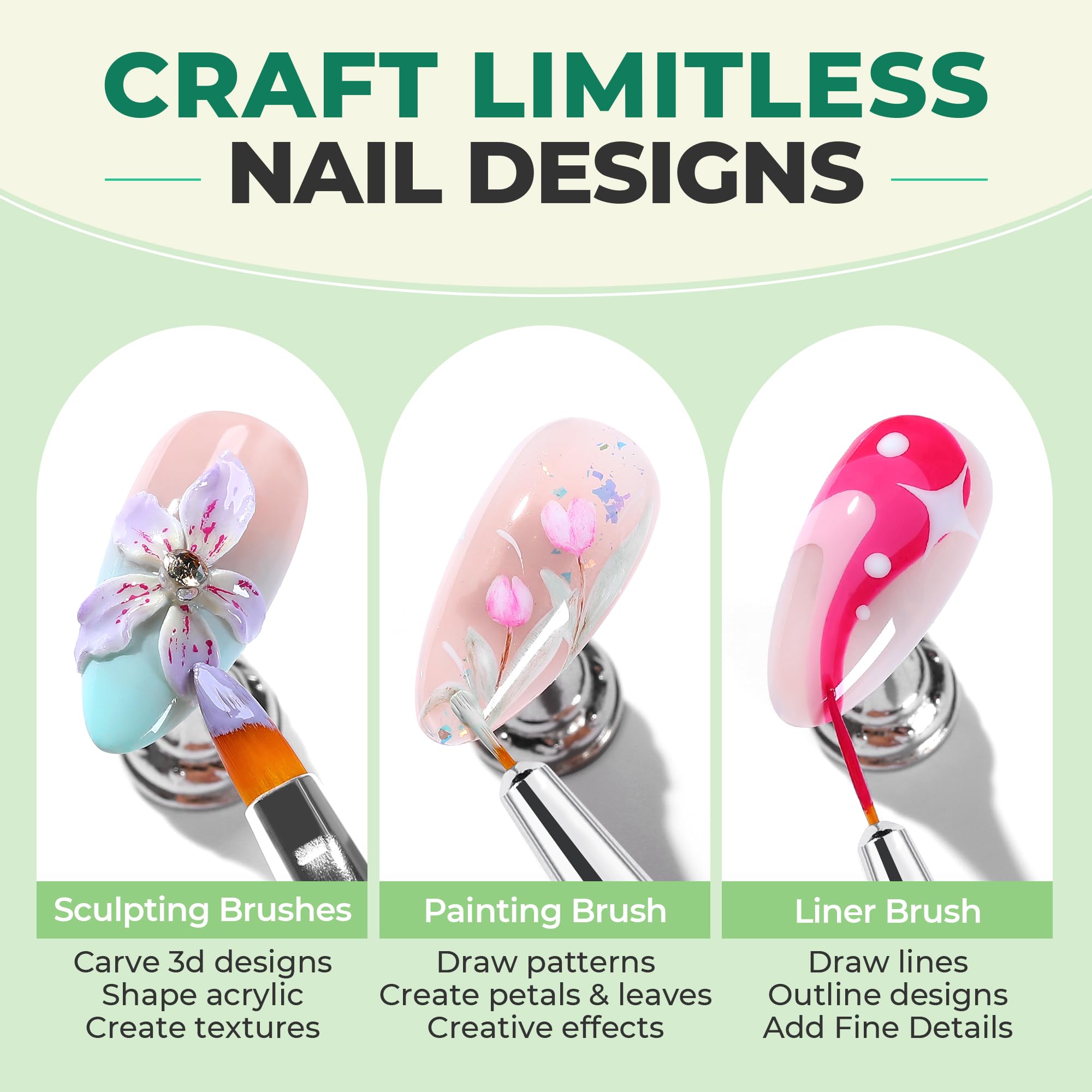 UNA GELLA Nail Art Pens green painting brush delivers bold fills and even coverage
