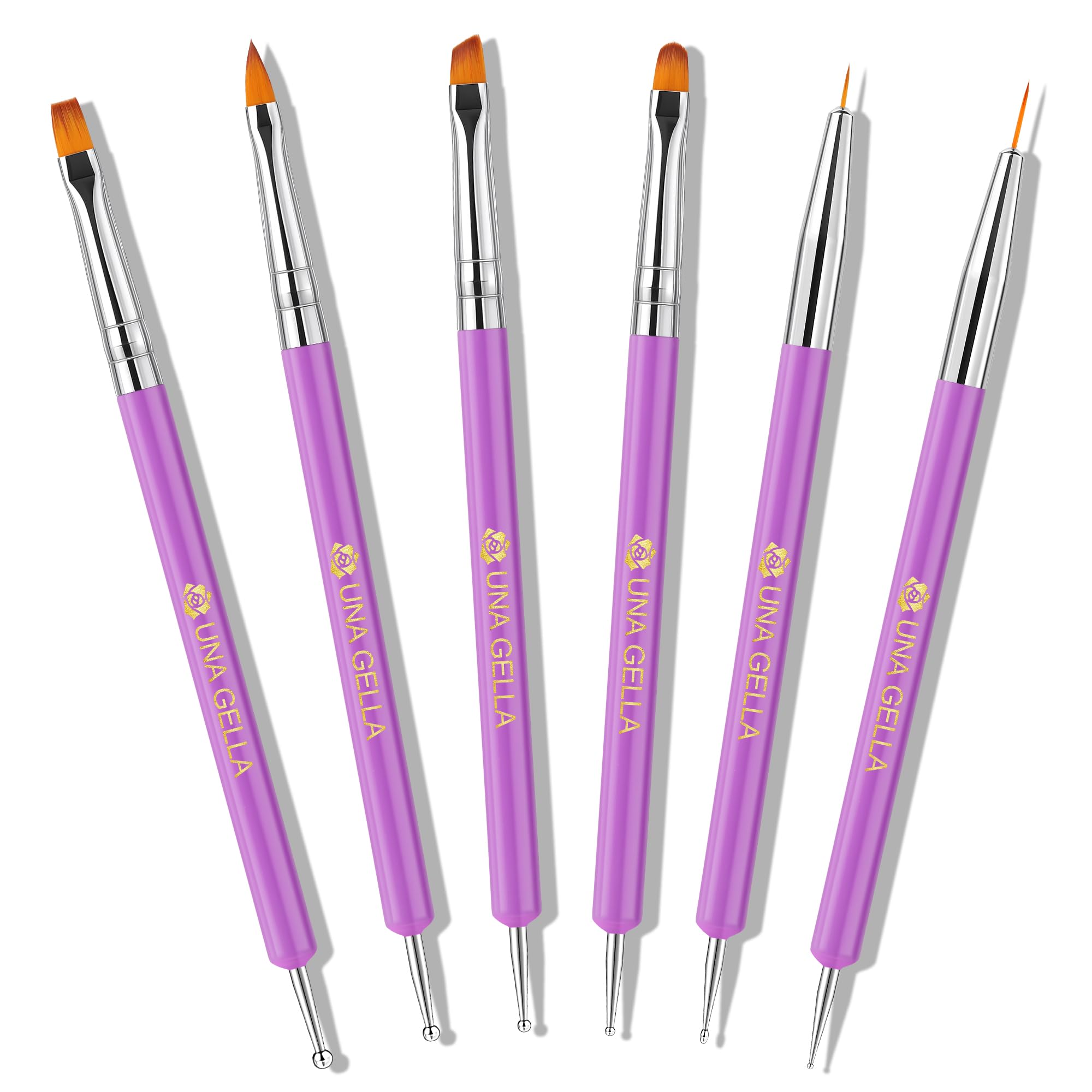 UNA GELLA Nail Art Pens 6PCS front view showing complete versatile toolset for precise nail detail