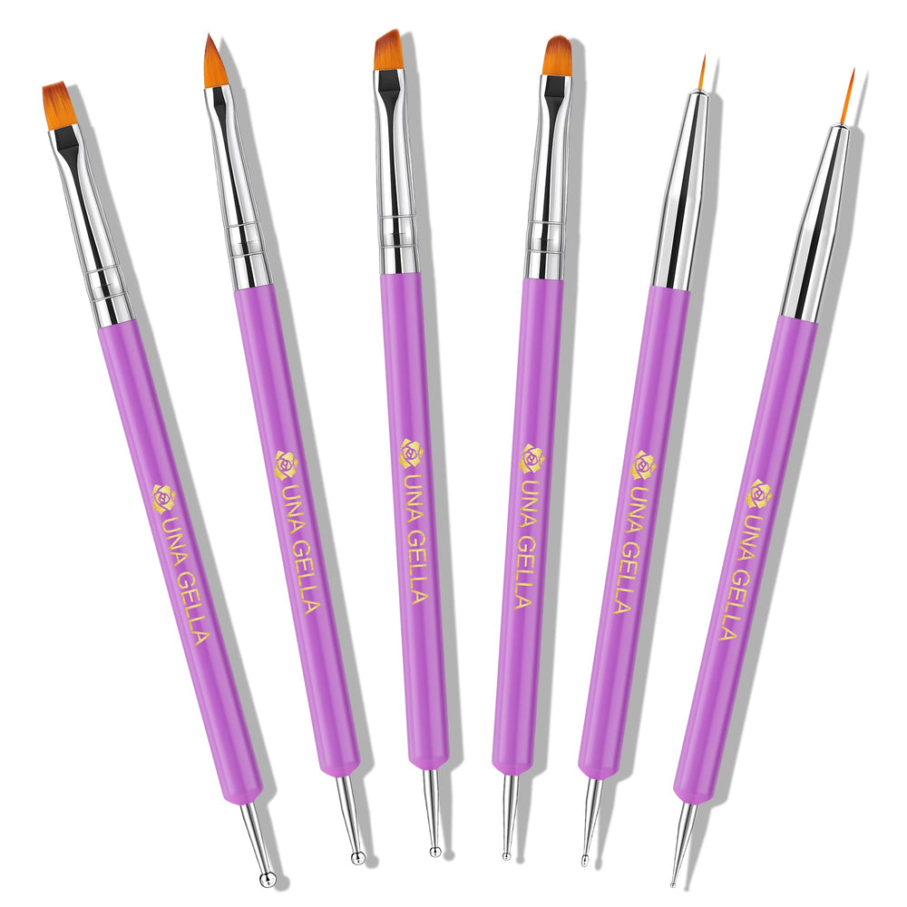 UNA GELLA Nail Art Pens 6PCS front view showing complete versatile toolset for precise nail detail