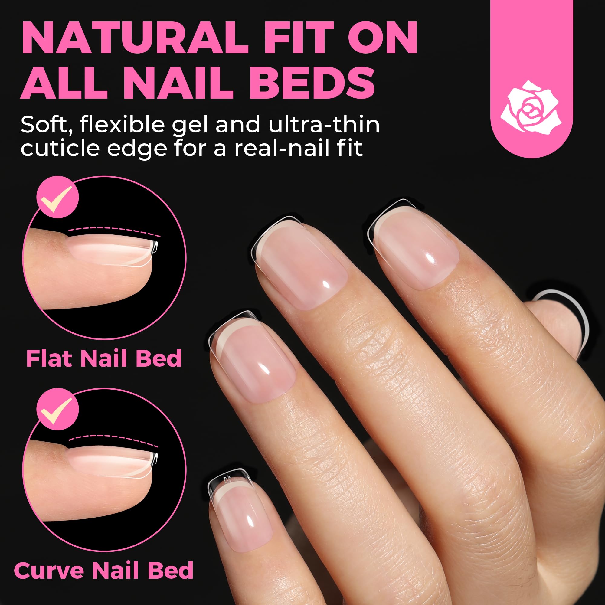 UNA GELLA tips; 12 sizes for precise nail fit.