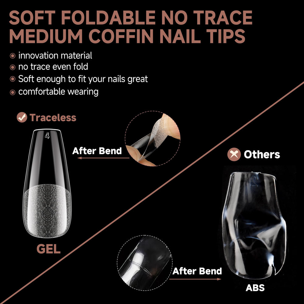UNA GELLA tips in half-matte finish for a refined salon-ready look.