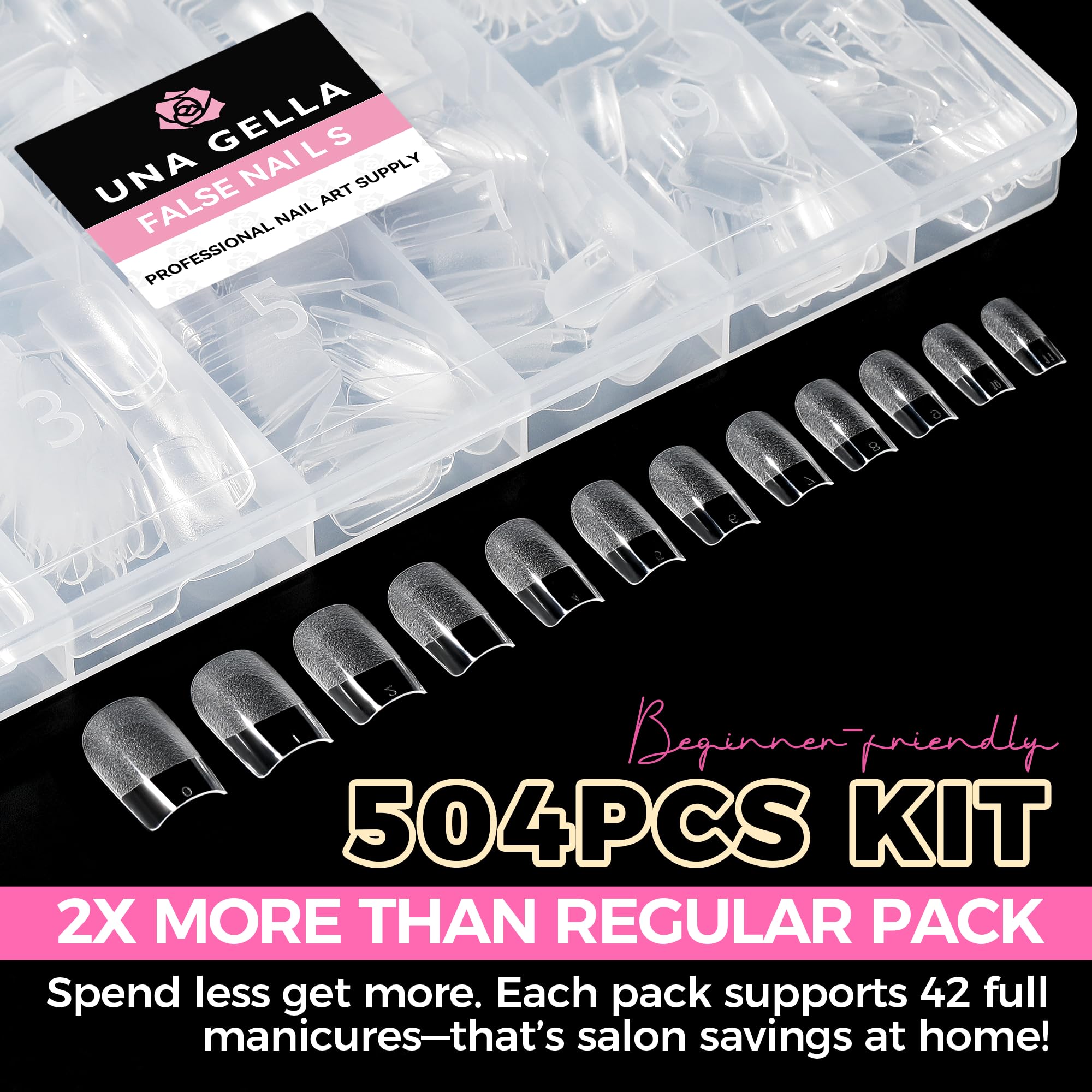 UNA GELLA Nail Tips Square 12-sizes top numbers help you pick the right fit.