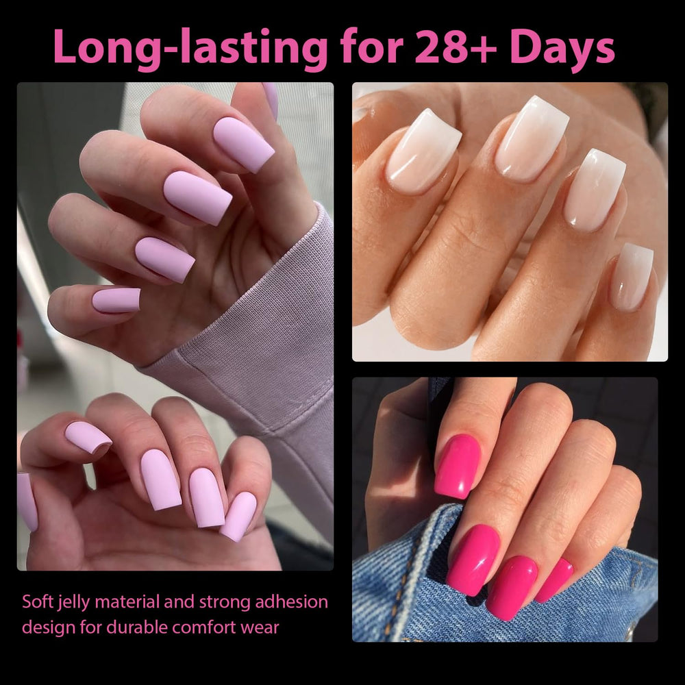 UNA GELLA Nail Tips Square easy-press-on edge demonstrates simple application.
