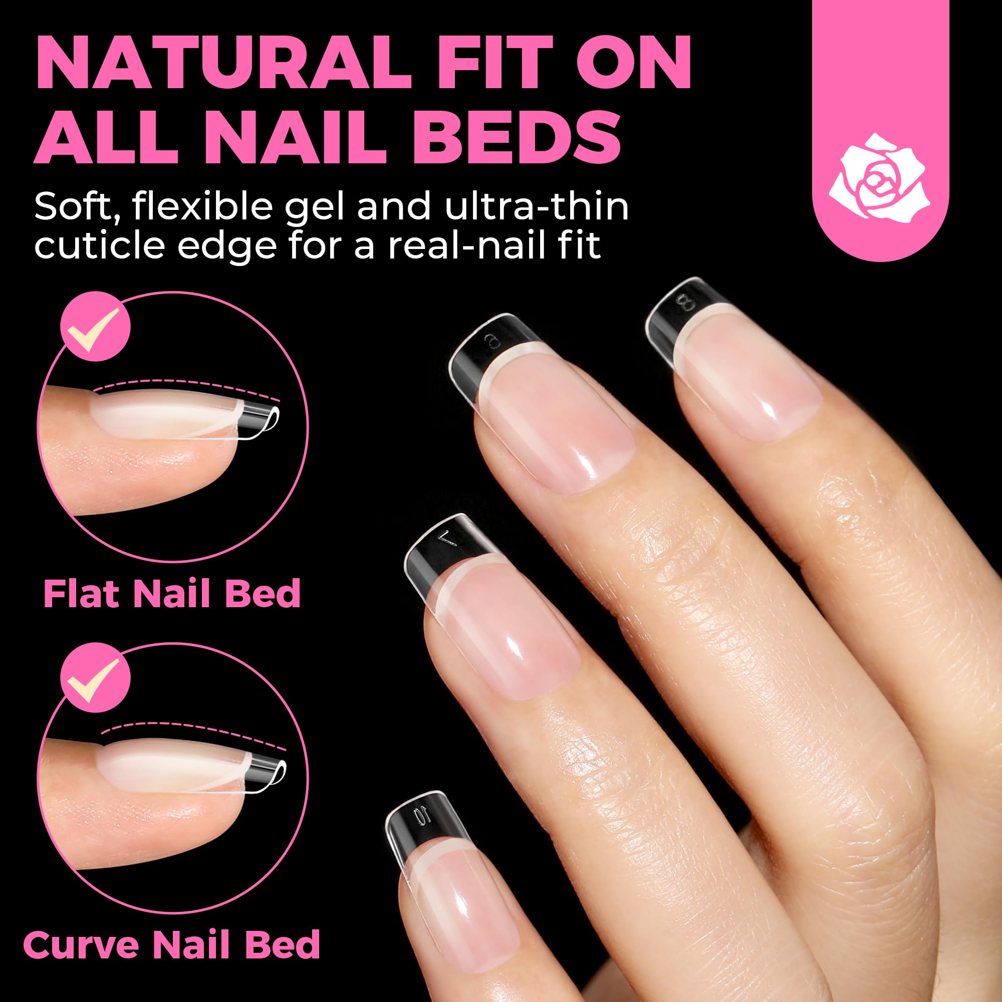 UNA GELLA Nail Tips Square no-trace tips enable smooth, clean polish without edge lines.